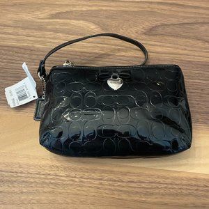 COACH Embossed Black Liquid Gloss Med Wristlet NWT 49562